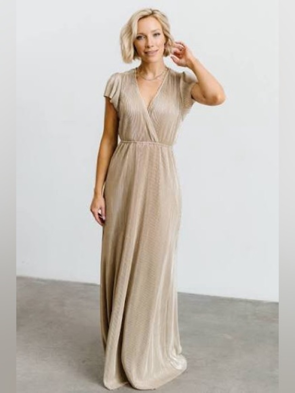 Baltic Born Sz Md Gold Athena Pleated Maxi Dress